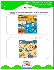 Resimli Zıt Kavram Çalışma Sayfaları